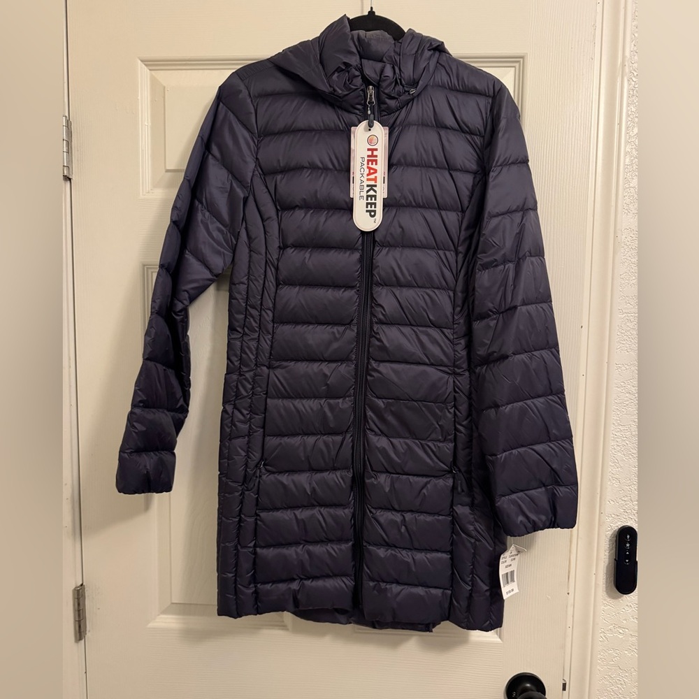 Heat Keep Women's Long Puffer Jacket - Dark Purple